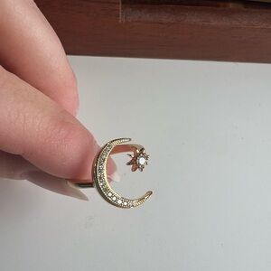 Gold Crescent Moon and Star Earring